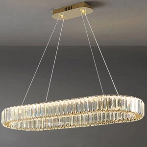 Lampadario moderno vetro ovale acciaio inox oro luci da soffitto regolabili LED - Foto 1 di 12