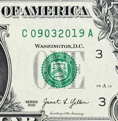 September 3rd, 2019 Birthday Anniversary Fancy Serial Number Uncirculated Dollar - Image 1 of 3