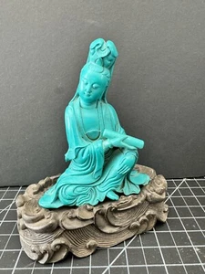Vintage exquisite Quan Yin asiatische Türkis Statue auf Sockel 6" - Bild 1 von 1