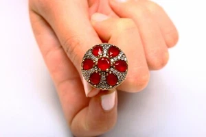 Anillo otomano turco hecho a mano joyería rubí Hurrem. Plata 925, talla 7,5 EE. UU. - Imagen 1 de 3
