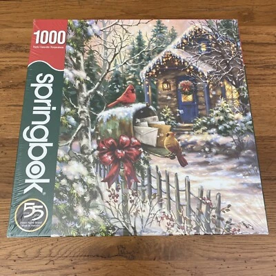 Springbok Cardinal Cottage 1000 Pc Puzzle 24" x 30" Winter Snow Scene USA Made  - Image 1 of 4