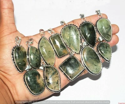 Hermosas piedras preciosas de prehnita enchapadas en plata de ley 925 lote de 50 piezas colgantes de lujo Foto 1 de 3