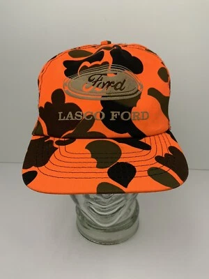 Винтажная охотничья камуфляжная кепка с логотипом Lasco Ford цвет Duck Camo Blaze Orange сделано в США - Изображение 1 из 4