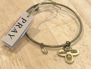 ✝✝ ARMREIF ARMBAND von PRAY for Faith NEU Messingfarben Kreuz Charm Religiös - Bild 1 von 2