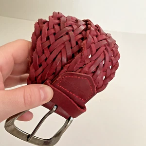 Calvin Klein Jeans Red Braided Belt M Leather Classic Fashion Thick - Picture 1 of 3