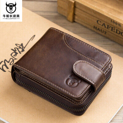 Men's Wallet Genuine Leather Credit Card Holder RFID Blocking Zipper Thin Wallet • 20.09€
