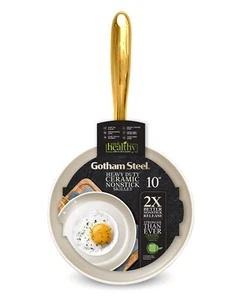 Gotham Steel Cream 10'' Nonstick Ceramic Fry Pan with Gold Stay Cool Handles - Picture 1 of 9