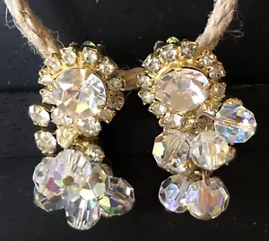 Vintage Aurora Borealis Kristall Strass Clip Ohrringe vergoldet 1,5" L. - Bild 1 von 7