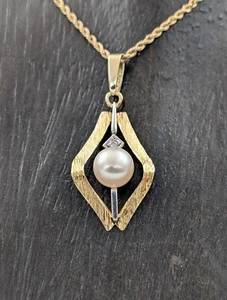 Colgante de perlas brillantes 585/14K oro amarillo 2,10gr. - Imagen 1 de 12
