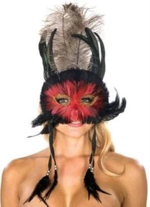 Red and Black Feathers Venetian Mask with dangling Feathers Masquerade Eye Mask - Picture 1 of 1