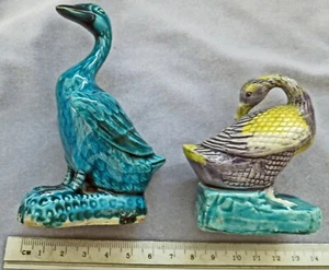 *RARE 2 Antique Vintage Chinese Porcelain Duck Majolica Figures Figurines - Picture 1 of 6