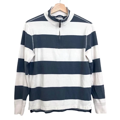 J CREW CREWCUTS Striped Rugby Polo Shirt Boys Sz 14 Pullover 1/4 Zip Cotton Gray - Image 1 of 4