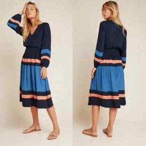 Anthropologie Current Air Aidy Colorblock Navy Blue Midi Dress, Sz Small - Picture 1 of 8
