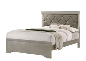 Modern 1pc Beige Champagne Finish King Size Panel Bed Wooden Crocodile Texture P - Picture 1 of 5
