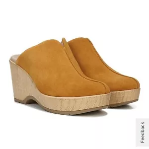 Dr. Scholl's Womens Poppy Gold Yellow Leather Suede Wedges Mule Clogs Heels 11M - Picture 1 of 9