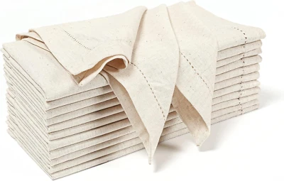 12-Pack Hemstitched Dinner Napkins Oversized 20X20 - Flax-Cotton Fabric Tailored - Image 1 of 4