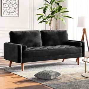 2 Sitzer Sofa Gästesofa mit 2 Sitzkissen, dreier Couch mit Armlehne, Schwarz DE - Bild 1 von 13