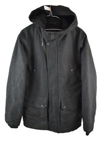 River Island Mens Cotton Anorak Parka Hooded Black Jacket Size M Fleece Lined - Picture 1 of 10