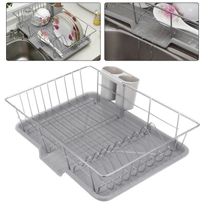 Large Dish Drainer Kitchen Sink Metal Wire Cutlery Draining Holder Plate Rack UK