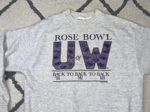 Mens Large 90s 3 Vintage Rose Bowl 91 92 93 Sweatshirt Football UW Huskies Dawgs - Picture 1 of 10