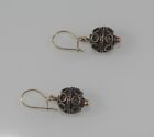 14k Yellow Gold and Silver Etruscan Revival Bead Ball Earrings Charms W/ Hooks 
