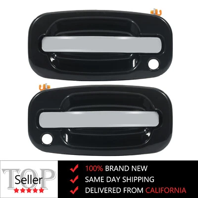 Conjunto de pares frontais de maçaneta externa cromada preta para caminhonete Silverado - Imagem 1 de 4