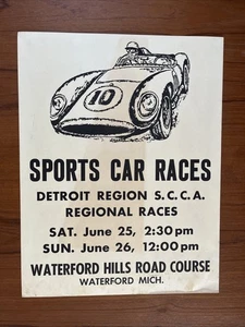 Póster vintage de carreras de autos deportivos de Detroit Waterford Hills de los años 60 SCCA - Imagen 1 de 11