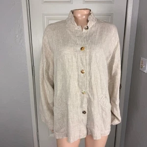 BRYN WALKER Women's Top S Linen Lagenlook Button Long Sleeve USA Boxy Q10 - Picture 1 of 7