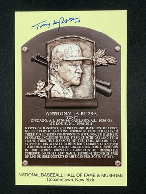 Tony LaRussa Signed Gold HOF Plaque Postcard Yellow Chicago Cubs Autograph JSA 2 - Image 1 of 3