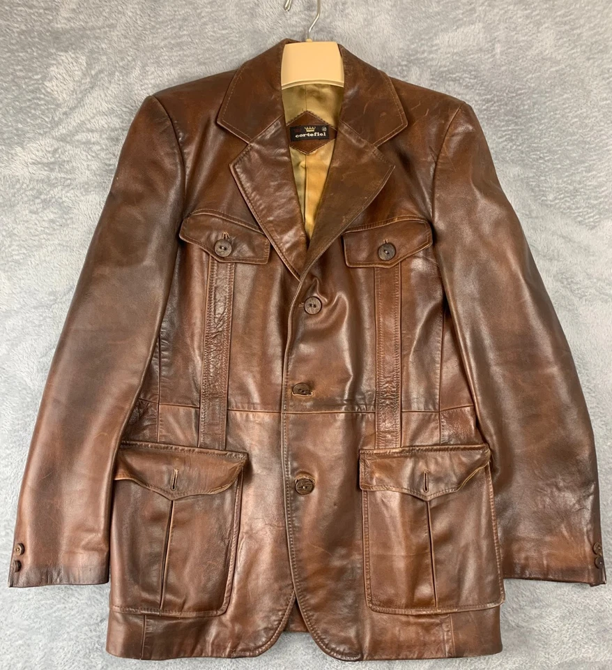 Chaqueta de cuero Cortefiel vintage para hombre 40S marrón caramelo genuino años 80 Blazer Foto 1 de 4