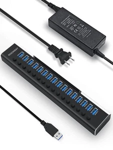 Powered USB Hub 16 Ports 96W USB 3.0 Data Hub Aluminum USB Hub 3.0 Splitter w... - Picture 1 of 7