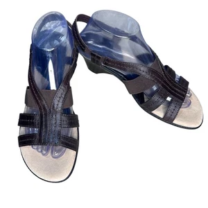 Simply Comfort Brown Leather Heeled Sandals 9.5 M Memory Foam Strappy 2” Heel - Picture 1 of 11