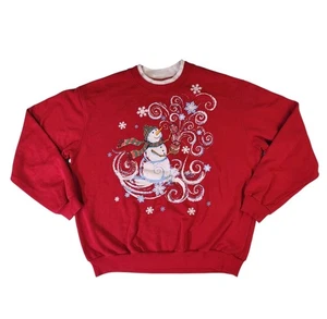 Maglione Natalizio Decorato Originale Pupazzo di Neve Donna L Rosso Bianco Vacanze Neve - Foto 1 di 8
