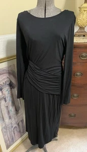 Anthropologie Abito Midi Nero Elasticizzato Donna Taglia XL Manica Lunga NUOVO - Foto 1 di 10