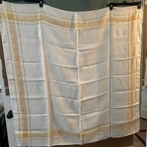VTG Harvest Gold Jacquard Damask Border White Tablecloth 51”x51” - Picture 1 of 6