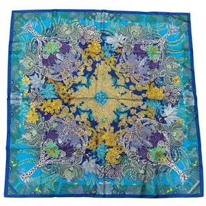 HERMES Carre 90 Schal Maitres de la Foret Seide 100% Blau Mehrfarbig Original - Bild 1 von 14