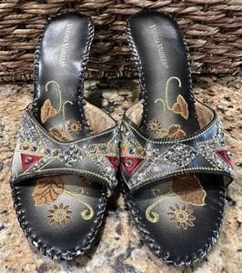 Sandali donna chic Varsavia Viamara hi zeppa slides 7 impreziositi marrone oro - Foto 1 di 8