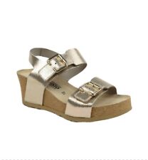 Mephisto Lissandra Metallic Gold Arch Support Leather Wedge Sandal EU 38 US 8