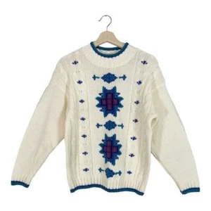 Vintage Gina Peters Womens Sweater Size Medium Knit Crew Neck Cottagecore Granny - Picture 1 of 10