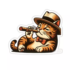 Adesivo Cappello Gatto Felino Fumare un Sigaro Lounge 2x2" 3x3" 4x4" 6x6" Pet Lover Regalo - Foto 1 di 13