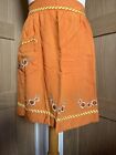Vintage Ladies Skirt Waist Orange Apron With Embroidery Floral Pattern