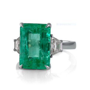 4.50 Ct Emerald & Lab-Created Diamond Three Stone Bridal Promise Ring 925 Silver