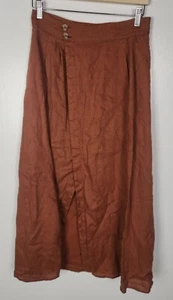 By Anthropologie Women's Sz. 8 Brown 100% Linen Wrap Maxi Skirt - Picture 1 of 5