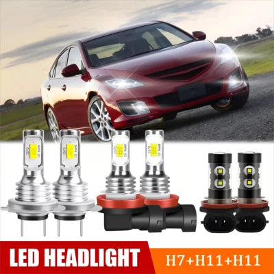 For Mazda 6 2009-2010 6X 6000k LED Headlight High Low Beam + Fog Light Bulbs A+ - Image 1 of 4