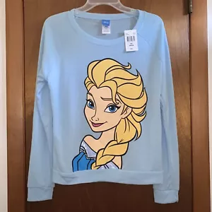 Women’s M DISNEY FROZEN QUEEN ELSA Ice Blue Soft Knit L/S Crewneck Top NWTS $34 - Picture 1 of 7