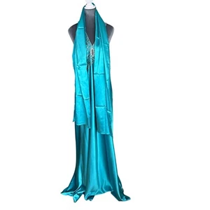 Turquoise Formal Gown With Beaded Bodice & Matching Scarf - Picture 1 of 7