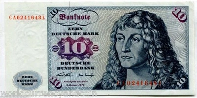 GERMANY 10 MARKS P31 A 1970 SHIP DURER EURO UNC GERMAN MONEY BILL BANK NOTE - Image 1 of 2