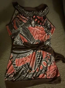 Baby Phat Size 2X Pink And Brown Blouse With Silver Accents  - Picture 1 of 4