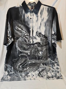Billionaire Men's Dragon Button up Short Sleeve Shirt Black L - Picture 1 of 3
