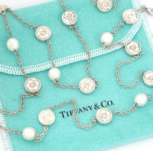 Tiffany & Co. Nature Roses Flower Pearl Long Necklace 33" Silver 925 Auth w/Bag - Picture 1 of 7